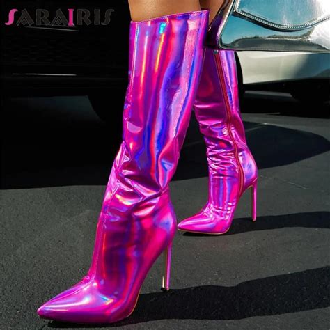 Brand New 2022 Sexy Party Luxury Stiletto Boots Women Sexy Party Thin High Heels Mirror Calf