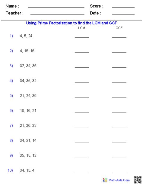 Gcf Of Four Numbers Worksheet
