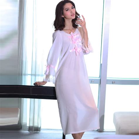 Longue Full Sleeve White Long Nightgown Princess Nightgown Pregnant Nightgown Lace Cuffs Sexy
