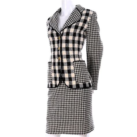Emanuel Ungaro Vintage Black Plaid And Houndstooth Check Wool Skirt And