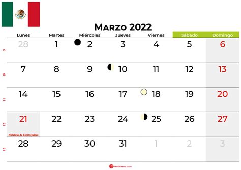 Descargar Calendario Marzo 2022 México Para Imprimir