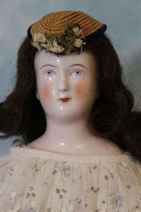 195 Early Antique Schlaggenwald Wigged China Doll Biedermeier Brown