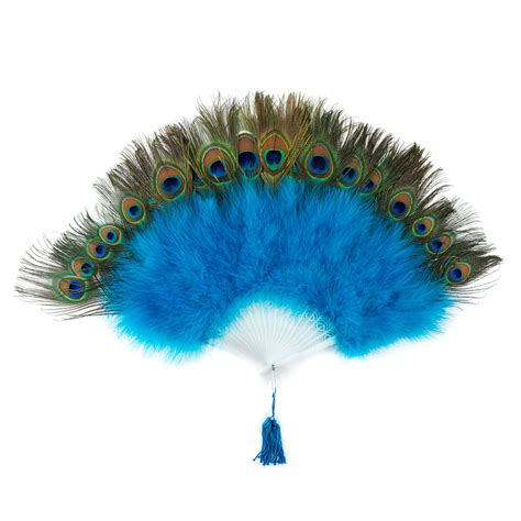 Peacock Feather Fan With Turquoise Marabou Feather Fan For Etsy