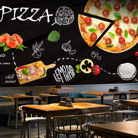 Buy Custom 3d Mural Blackboard Graffiti Food Pizza Theme Wallpaper Western