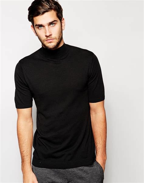 Asos Knitted T Shirt With Turtleneck In Black For Men Lyst