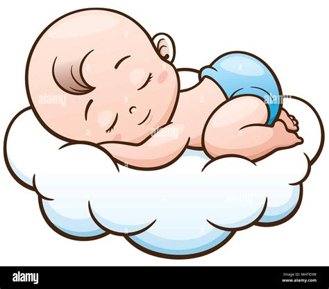 Vector Illustration Of Cartoon Baby Sleeping On A Cloud Stock Vector