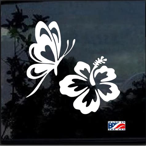 butterfly and hibiscus flower car window decal sticker made in usa