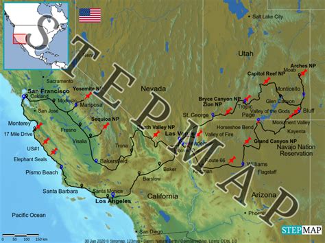 Stepmap Usa 2019 Westcoast Landkarte Für Usa