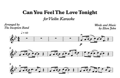 Can You Feel The Love Tonight Sheet Music Scores For Violin