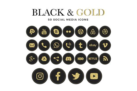 50 Black Gold Social Media Icons Bundle Illustration Par Vdesign