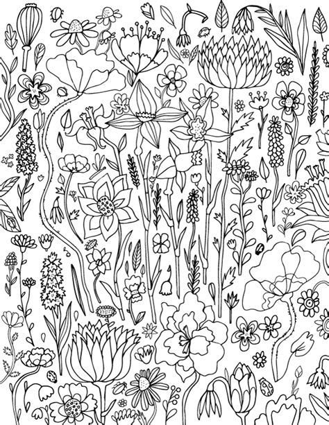 Coloring pages of dogs to print. Spring Flower Adult Coloring Page