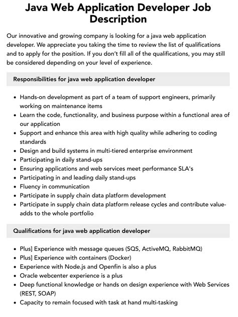 Java Web Application Developer Job Description Velvet Jobs
