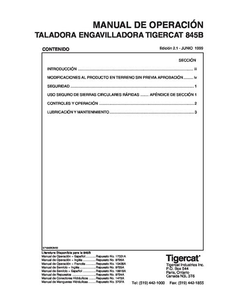TIGERCAT 845B TALADORA ENGAVILLADORA MANUAL DE OPERACIÓN PDF DOWNLOAD