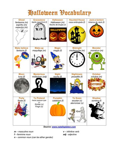 Halloween Vocabulary Part 2 Halloween Spanish Vocabulary