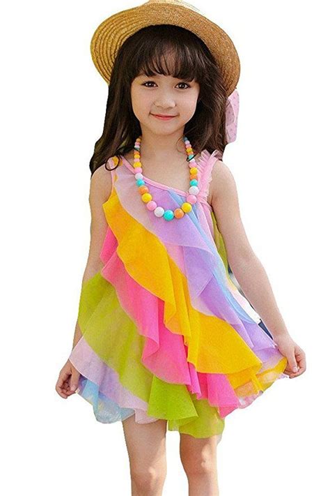 Asherangel Toddler Girls Dresses Sweet Rainbow Summer Beach Sundress