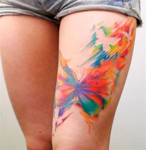 Thigh Tattoos Cool Watercolor Thigh Tattoos For Women
