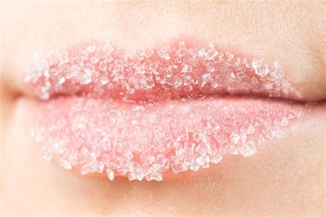 Macro Photography Of Womenand X27s Lips With Sugar Scrub Lip Care