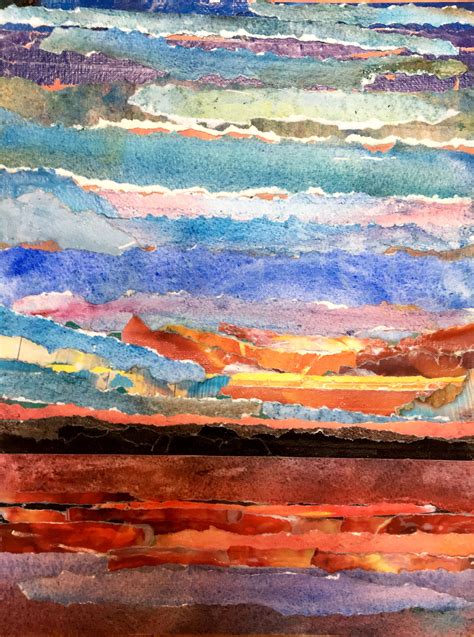 Torn Paper Collage Six Mile Lake Sunset Collage Art