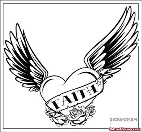 Classic Banner And Winged Heart Tattoo Design