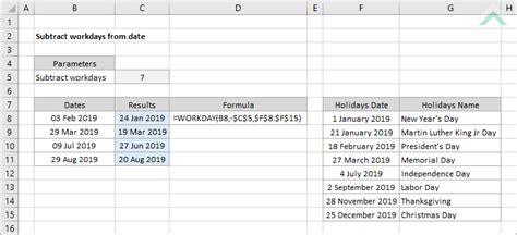 Subtract Workdays From Date Excel Exceldome