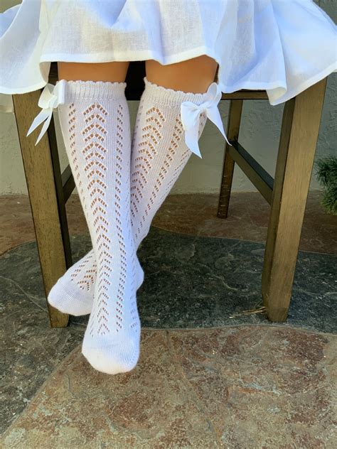 White Crochet Knee High Socks Girls Summer Socks Stylish Etsy