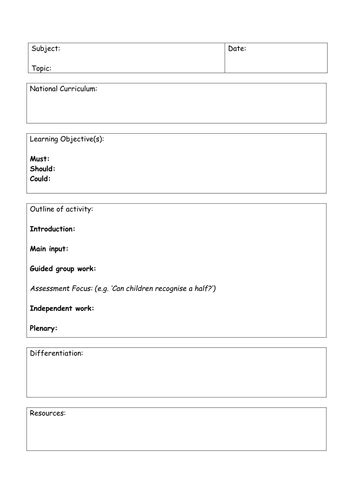 Blank Lesson Plan Template Teaching Resources