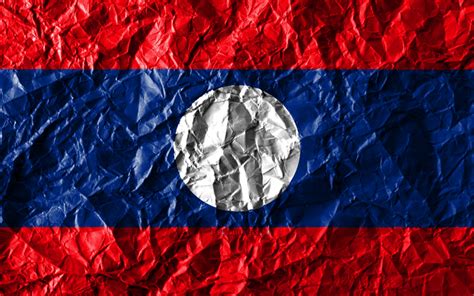 Download Wallpapers Laotian Flag 4k Crumpled Paper Asian Countries