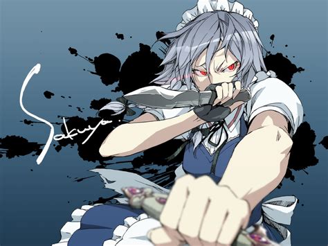 Gray Haired Red Eyed Female Anime Character Holding Knife HD Wallpaper Wallpaper Flare