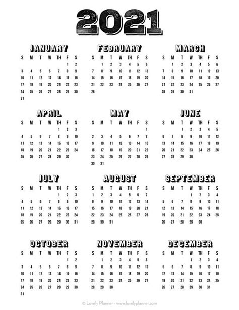 2021 Calendar Simple 2021 Calendar