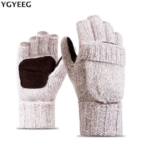 Ygyeeg Thick Male Fingerless Gloves Men Wool Winter Warm Exposed Finger
