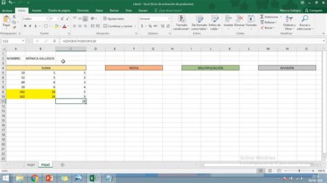 Excel Fórmulas Básicas De Suma Resta Multiplicación Y División