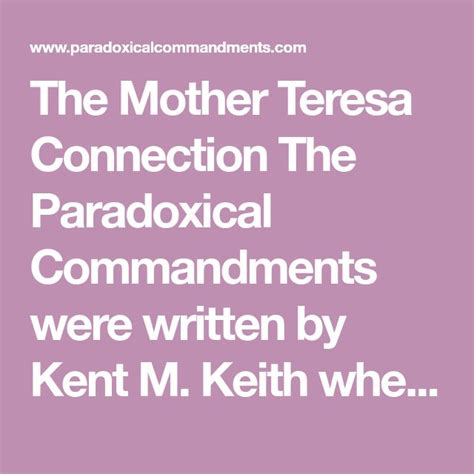 The Mother Teresa Connection The Paradoxical Commandments Were Written