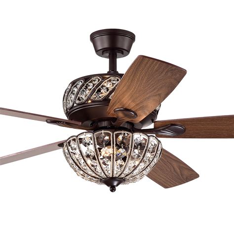 52 In Indoor Oil Rubbed Bronze Reversible Ceiling Fan With Crystal