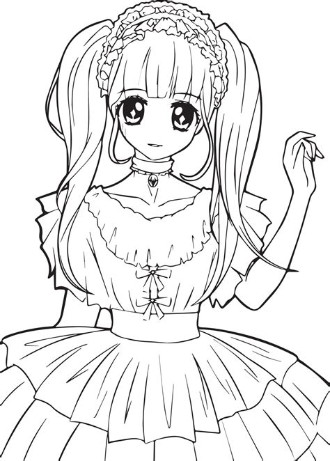 Girl Cartoon Doodle Kawaii Anime Coloring Page Cute Illustration