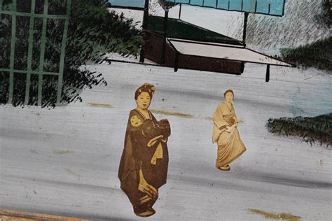 Pair Of Japanese Reverse Glass Painting For Sale At 1stdibs
