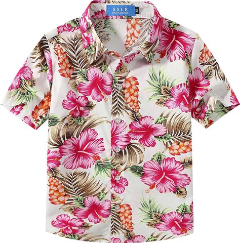 SSLR Camisa Hawaiana Colorida de Manga Corta de Flores de Verano para Niño Amazon es Ropa y