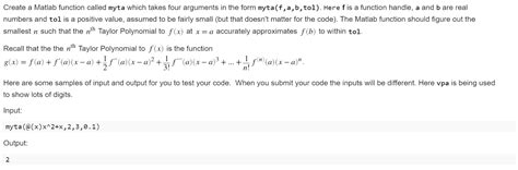 Solved Create A Matlab Function Called Myta Which Takes Four Chegg Com