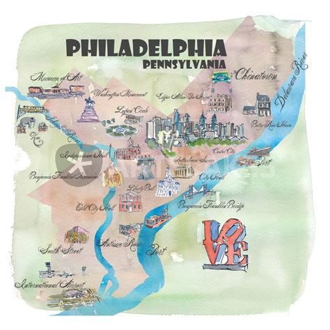 Philadelphia Pennsylvania Fine Art Print Retro Vintage Map With