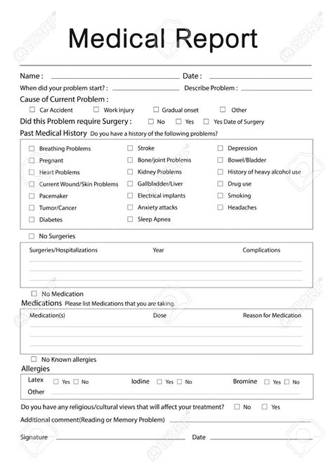 Medical Patient Report Form Record History Information Word Stock Photo