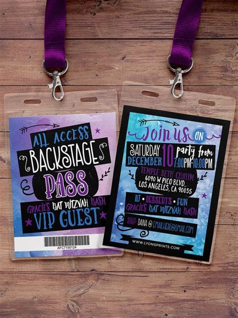 Tie Dye Art Party Watercolor VIP PASS Backstage By LyonsPrints Rock Star Birthday Rock Star