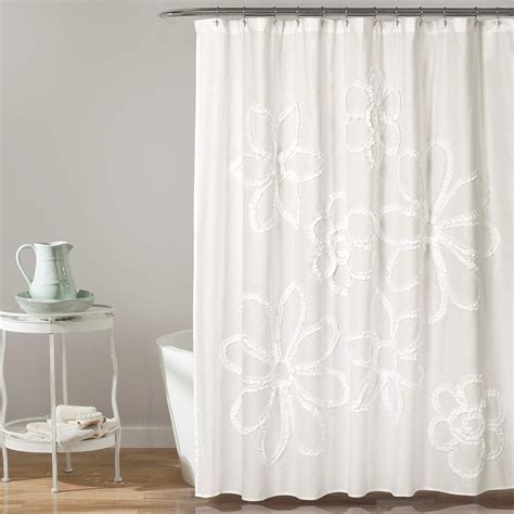 Ruffle Flower Shower Curtain Floral Textured Shabby Chic Farmhouse