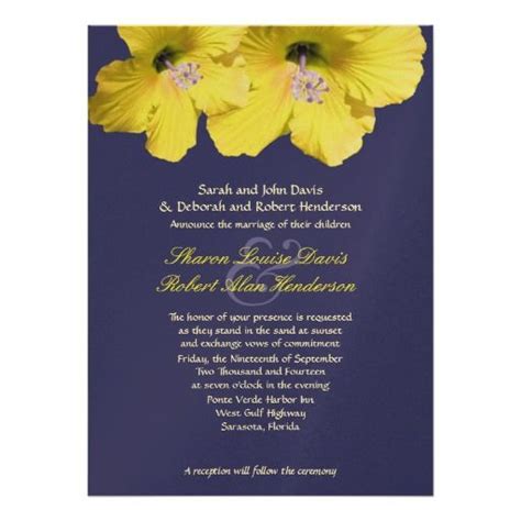 Yellow And Blue Hibiscus Wedding Invitation Zazzle Hibiscus Wedding
