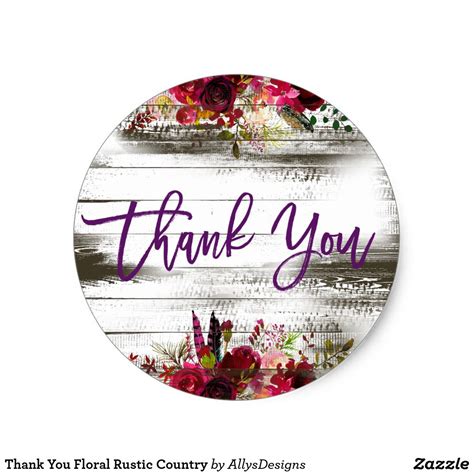 Thank You Floral Rustic Country Classic Round Sticker