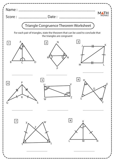 Students should already be familiar this worksheet explains how to prove that two triangles are congruent. Congruent Triangles Worksheets | Math Monks