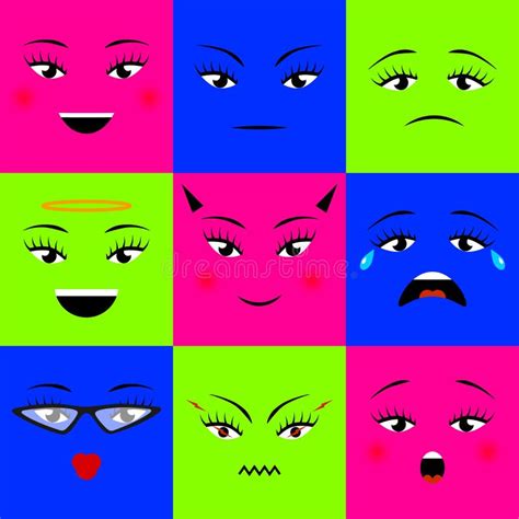 Los Iconos Cuadrados Coloridos De Los Emojis Fijaron Diversas Caras De
