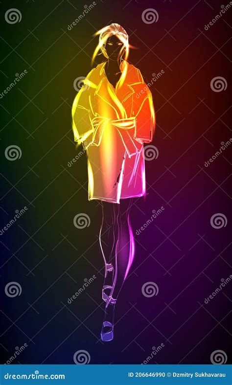 Hand Drawn Fashion Model From A Neon A Light Girl S Fashion Girl