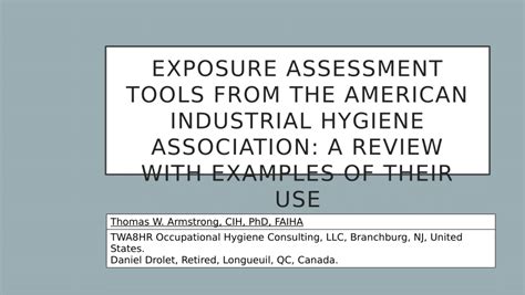 Pdf Exposure Assessment Tools From The American Industrial Hygiene
