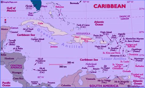 Caribbean Map Showing All The Major Countries In The Caribbean