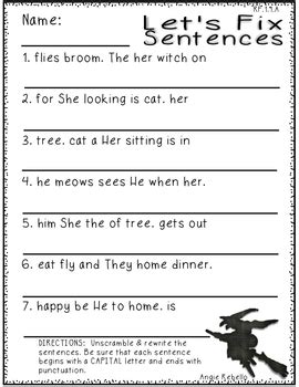Parts of speech, opinion, exaggeration, missing info, summarize, main idea, implied information, cause printable worksheets. Halloween Math & Language Arts Worksheets for 1st Grade by Angie Rebello