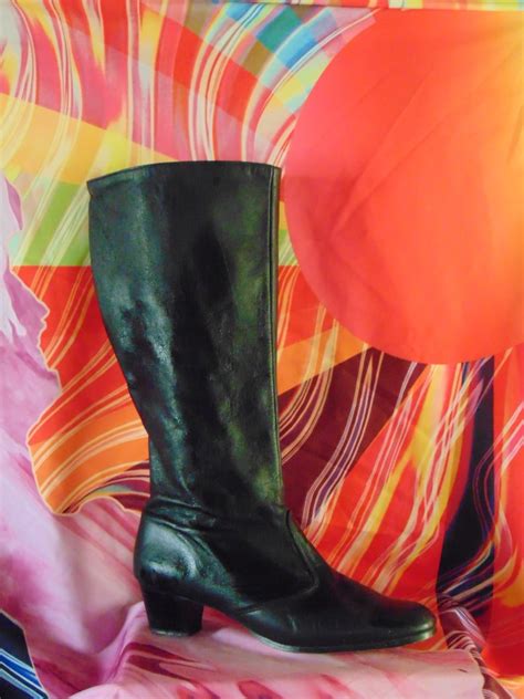 Vintage 70s Black Knee High Boots Leather Extra Wide Calf Size Etsy